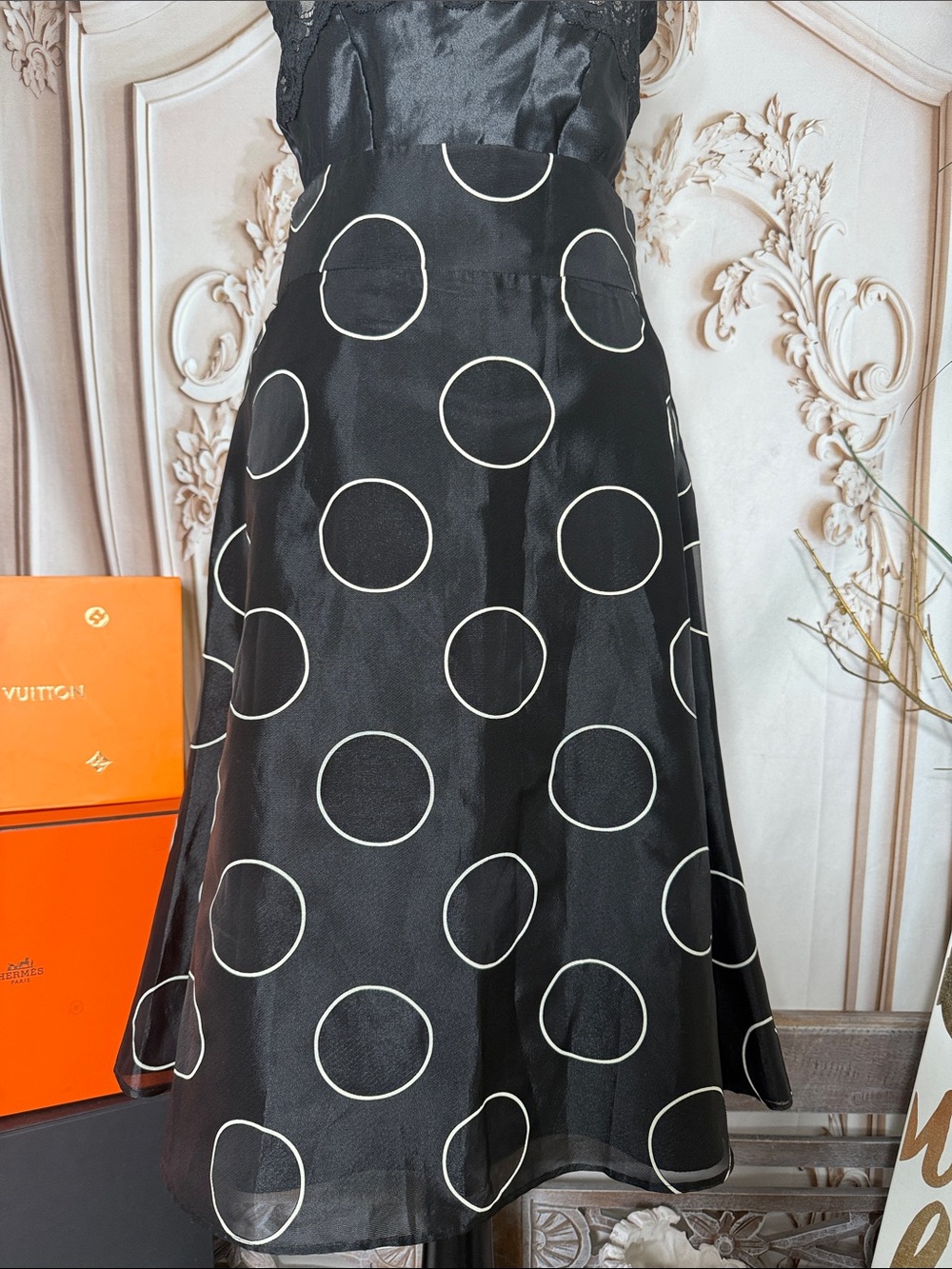 RED VALENTINO - Black Polka Dot A-Line Skirt
